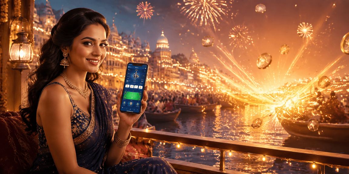 Indian woman enjoying sports betting on mobile with thoughtful expression